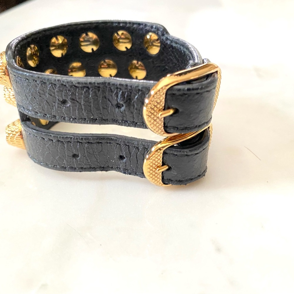 BALENCIAGA 
AGNEAU ARENA BRACELET 
GOLD STUDS / BLACK AGNEAU STRAP - Picture 4 of 9